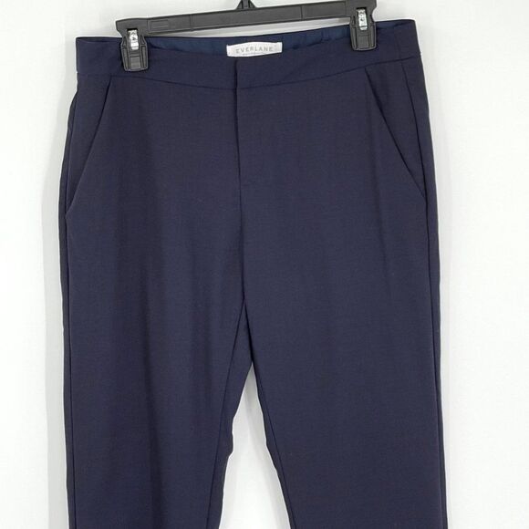 Everlane Wool Navy Straight Leg Crop Pants Mid Rise Flat Front Women Size 4 - Picture 2 of 11